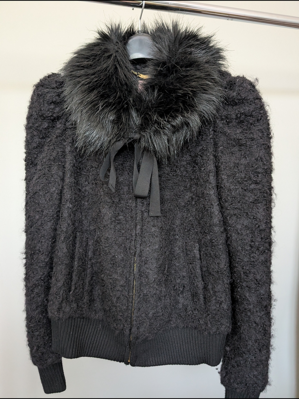 Juicy Couture Black Teddy Jacket with Faux-Fur Collar